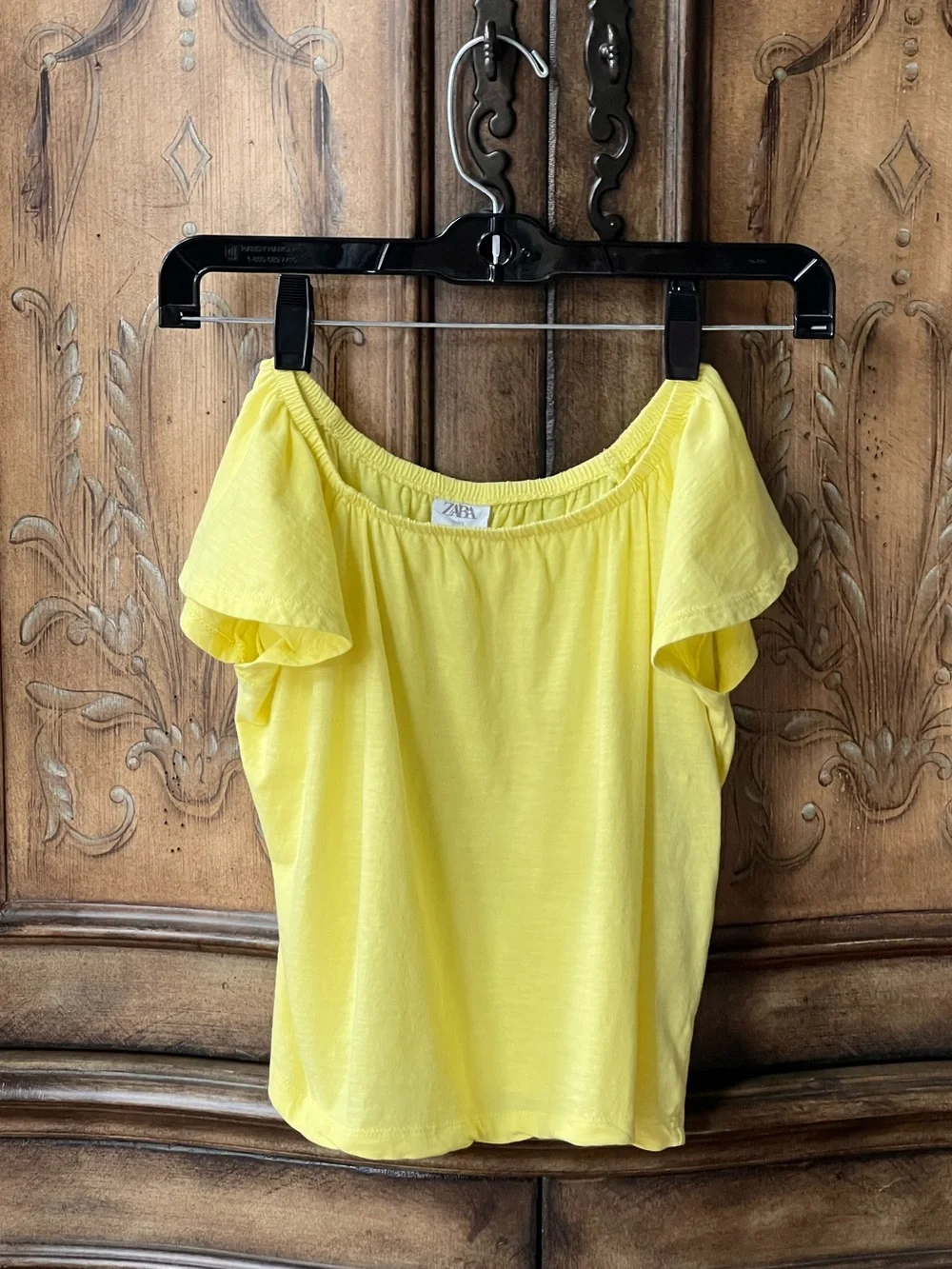 Zara Girls NWT Yellow Cotton Ruffle Flutter Sleeve Top On/Off Shoulder Sz 9
